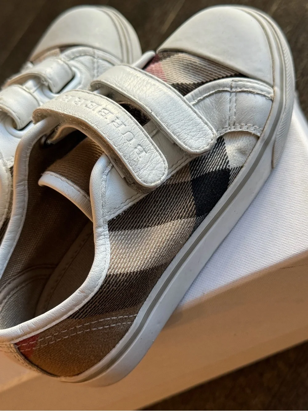 Burberry Check Cotton Sneakers Velcro Sneakers 27